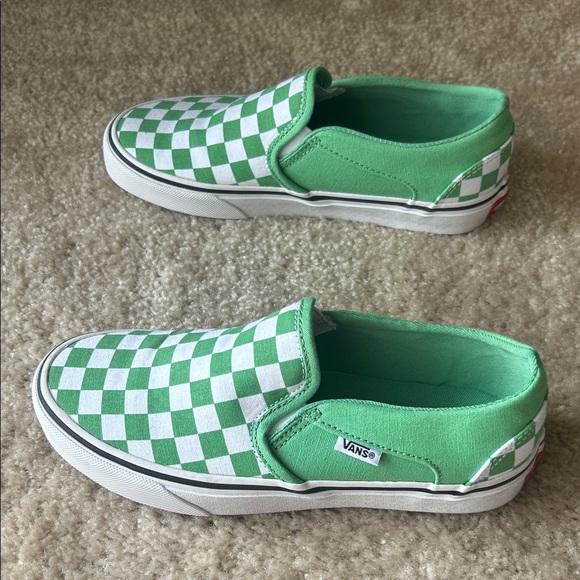 Vans Womens Green and White Checkered Slip-On Sneakers - Picture 5 of 11